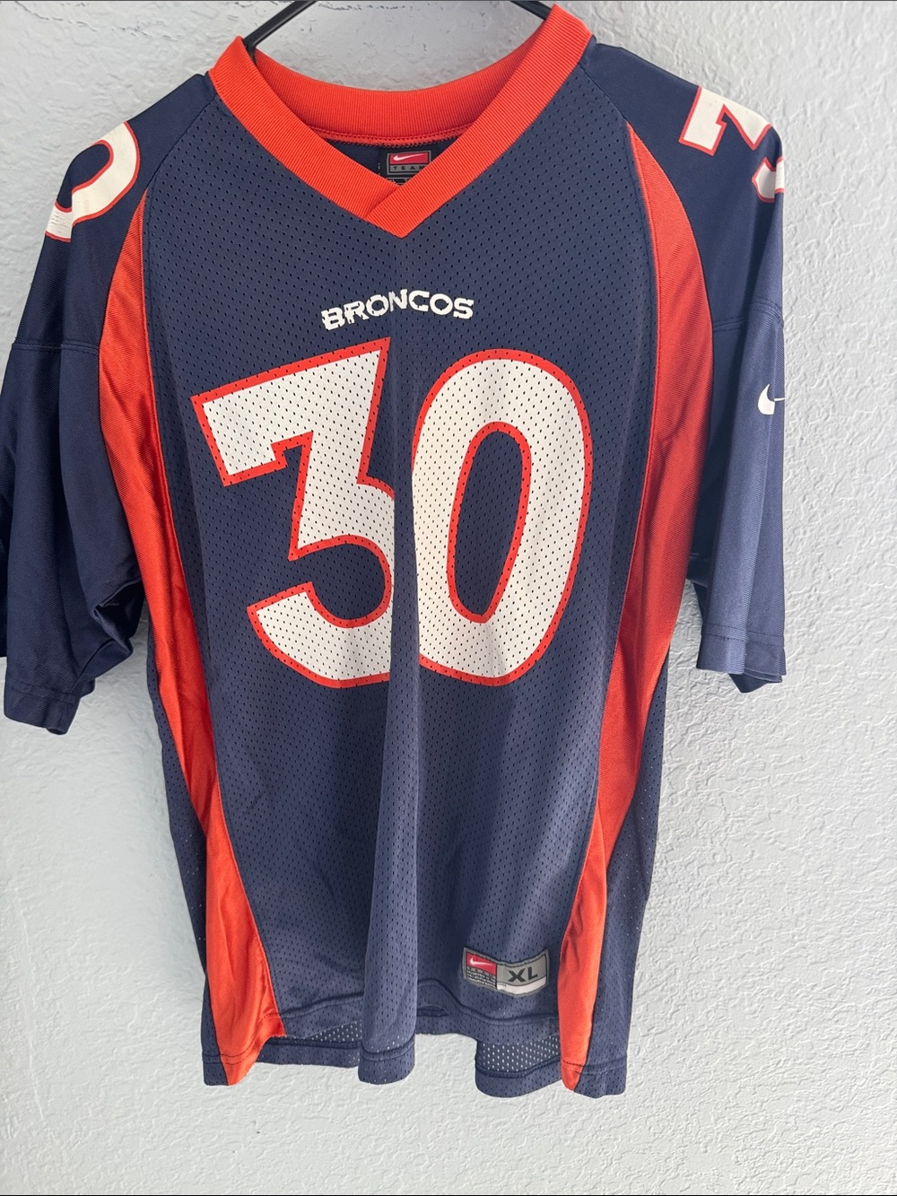 Nike Navy and Orange Broncos #30 Football Jersey